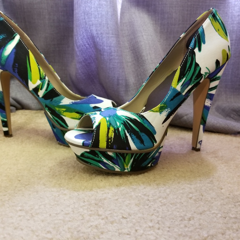 Blue Floral Print Platforms